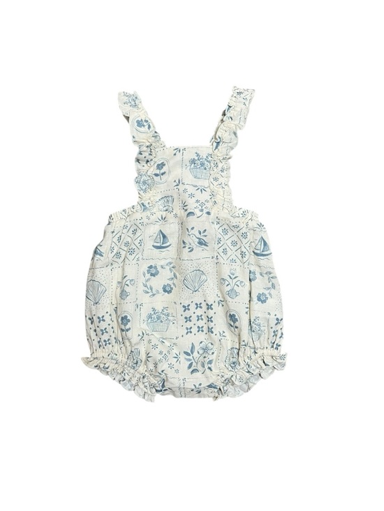 Rylee + Cru Other - Rylee + Cru Cream and Blue chiara romper tile
